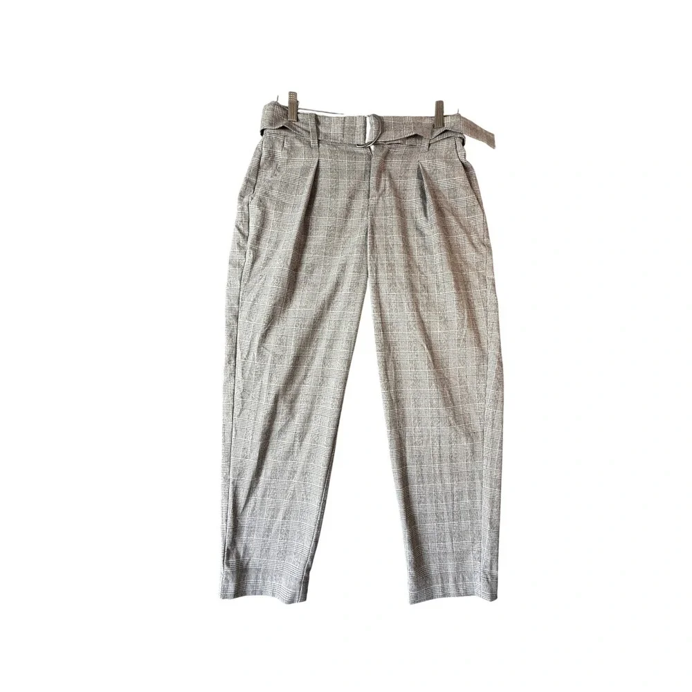 Womens Plaid High Waist Paper Bag Belted‎ Trousers Career Casual Pants